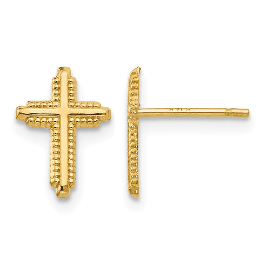 10K Yellow Gold Polished Cross Post Earrings