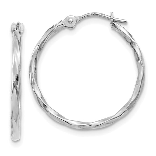 10k White Gold Polished Twisted Hoops