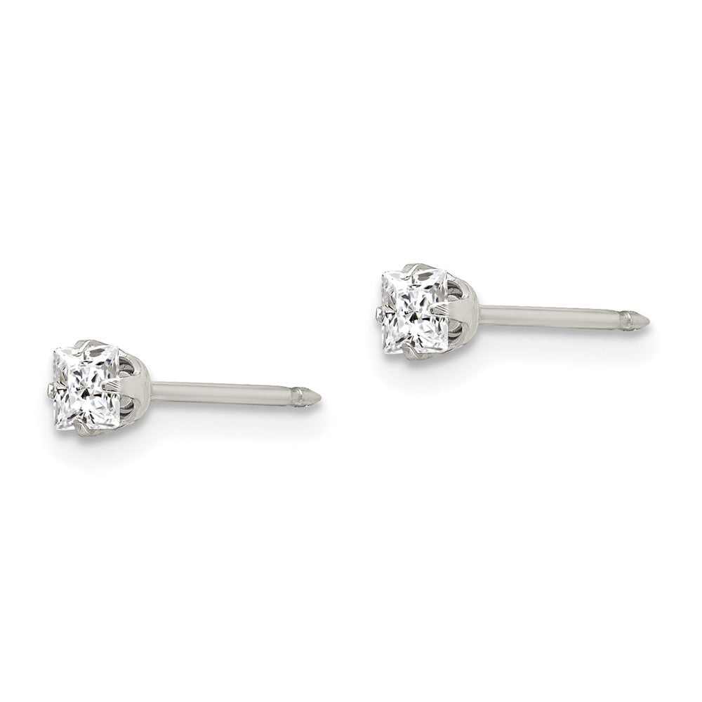 Piercing only Stainless Steel 3mm Square CZ Post Earrings