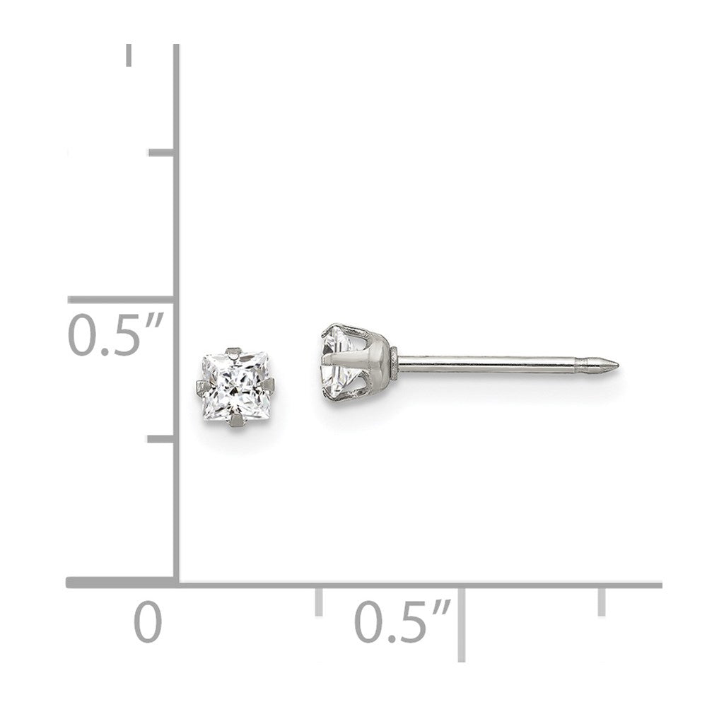 Piercing only Stainless Steel 3mm Square CZ Post Earrings