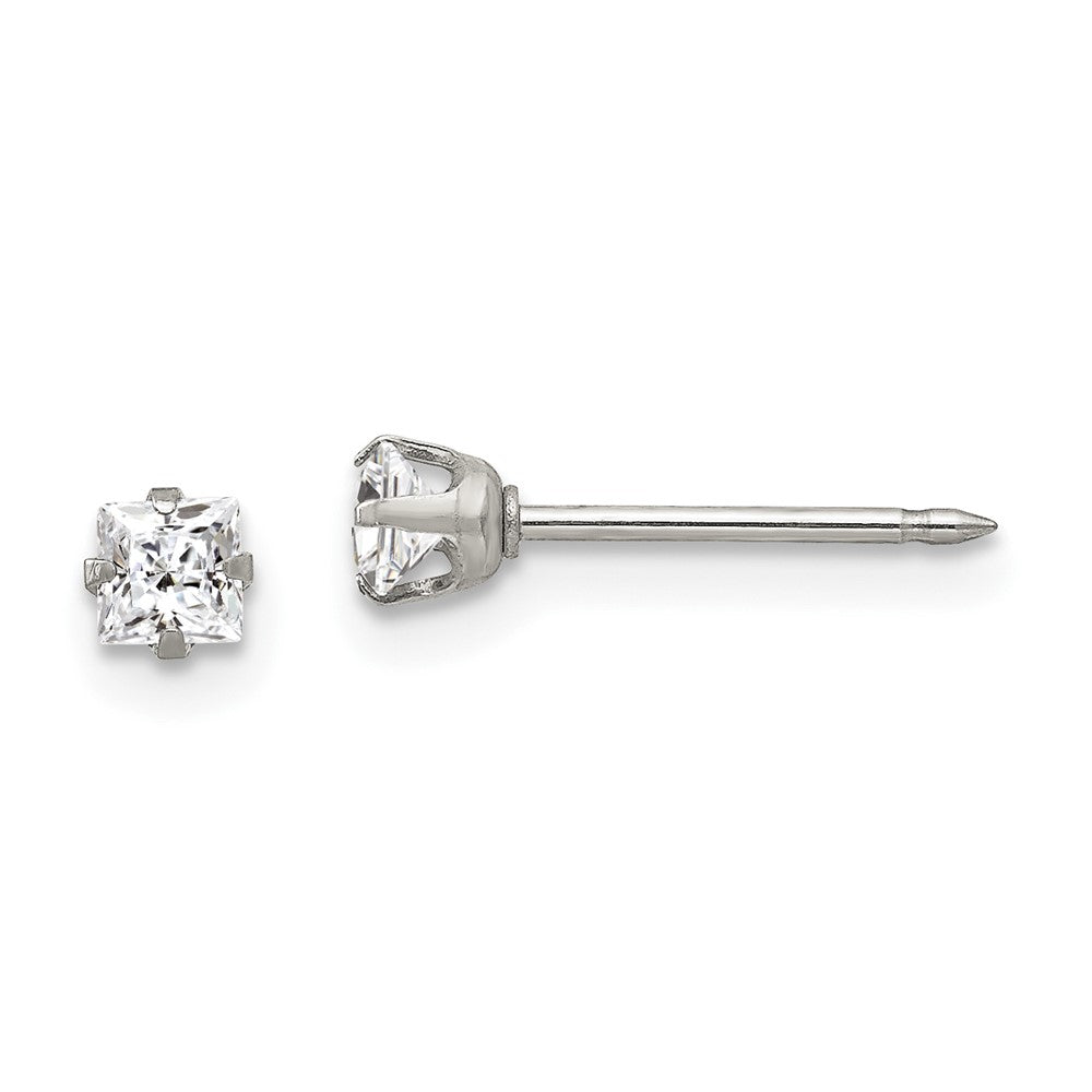 Piercing only Stainless Steel 3mm Square CZ Post Earrings