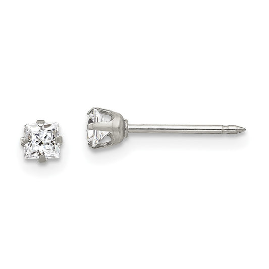 Piercing only Stainless Steel 3mm Square CZ Post Earrings
