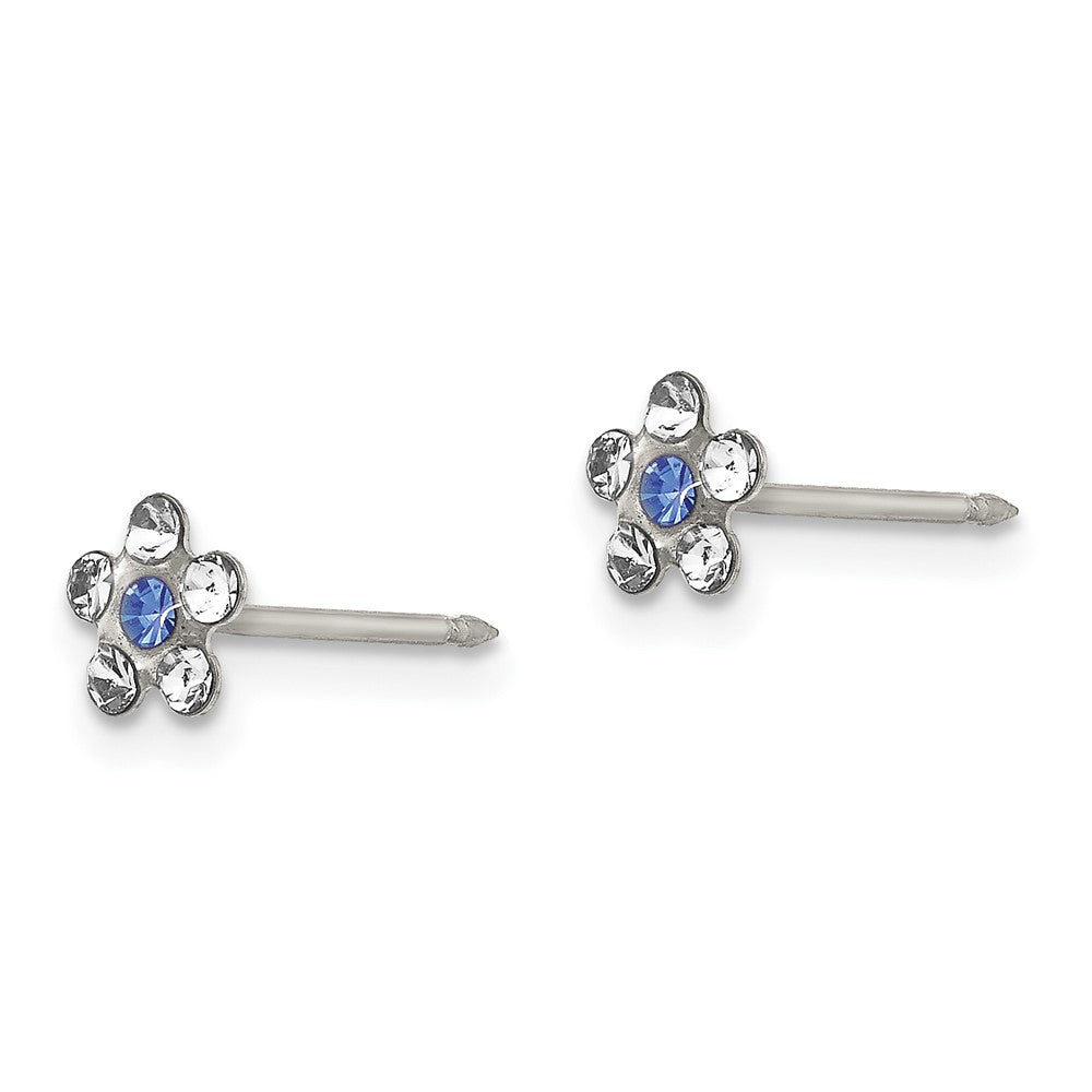 Piercing only Stainless Steel Clear & Blue Crystal Post Flower Earrings