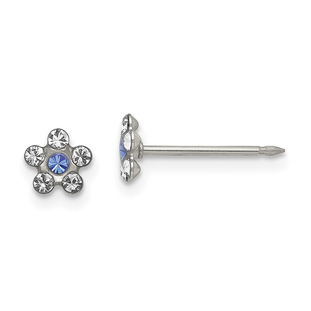Piercing only Stainless Steel Clear & Blue Crystal Post Flower Earrings