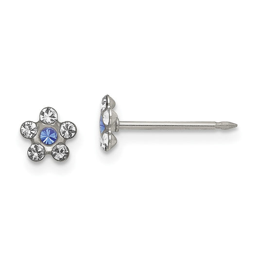 Piercing only Stainless Steel Clear & Blue Crystal Post Flower Earrings