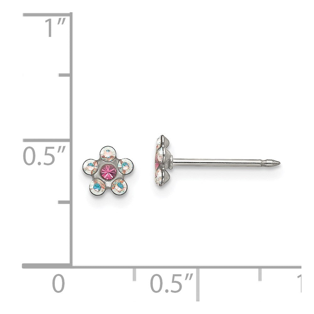 Piercing only Stainless Steel Clear/Rose Crystal Post Earrings