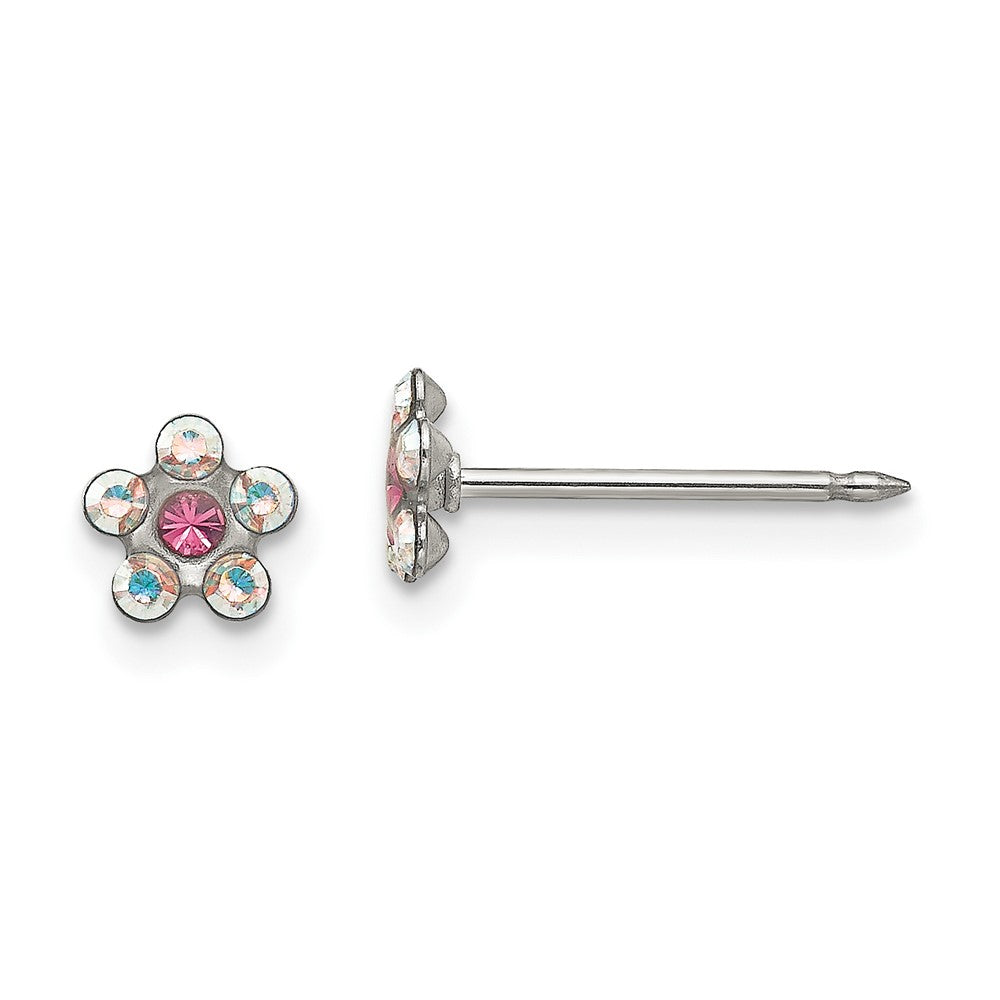 Piercing only Stainless Steel Clear/Rose Crystal Post Earrings
