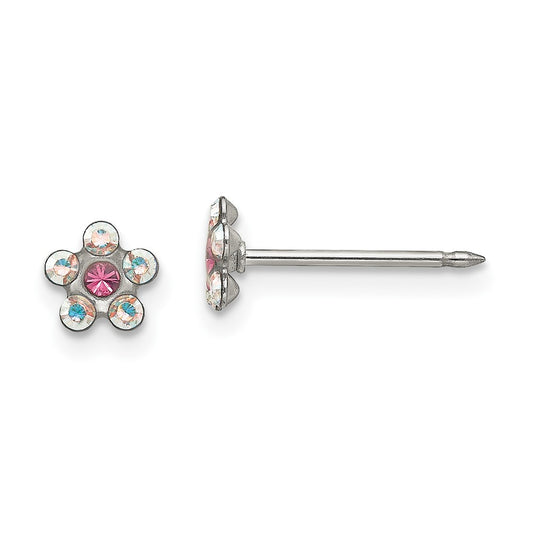 Piercing only Stainless Steel Clear/Rose Crystal Post Earrings