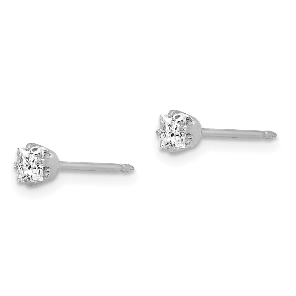 Piercing only 14k White Gold 3mm Square CZ Post Earrings