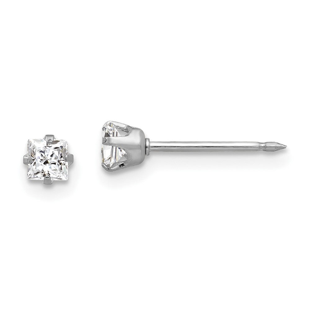 Piercing only 14k White Gold 3mm Square CZ Post Earrings