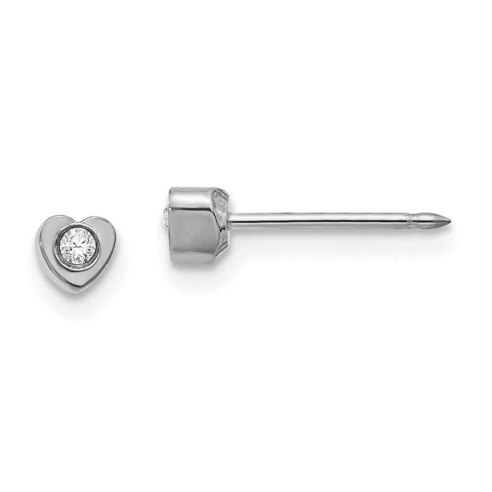 Piercing only Stainless Steel Polished Crystal in Heart Earrings