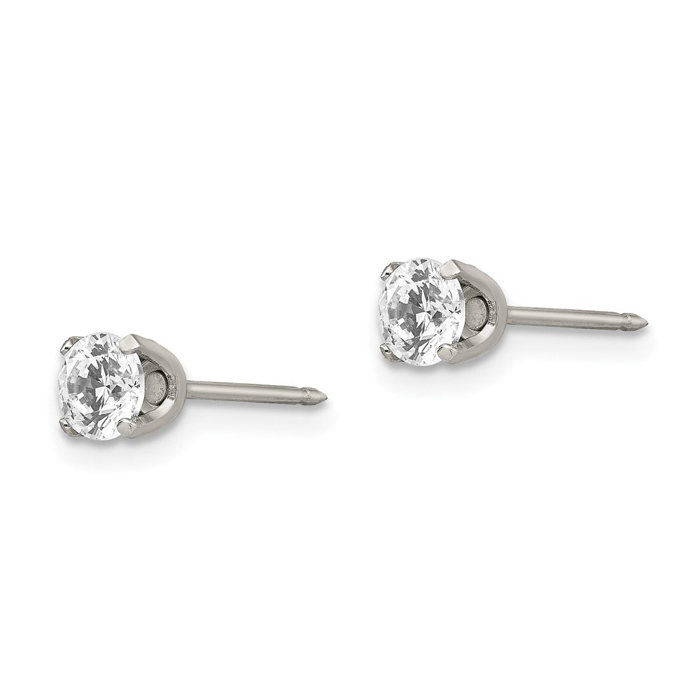 Piercing only Stainless Steel Polished 5mm CZ Post Earrings