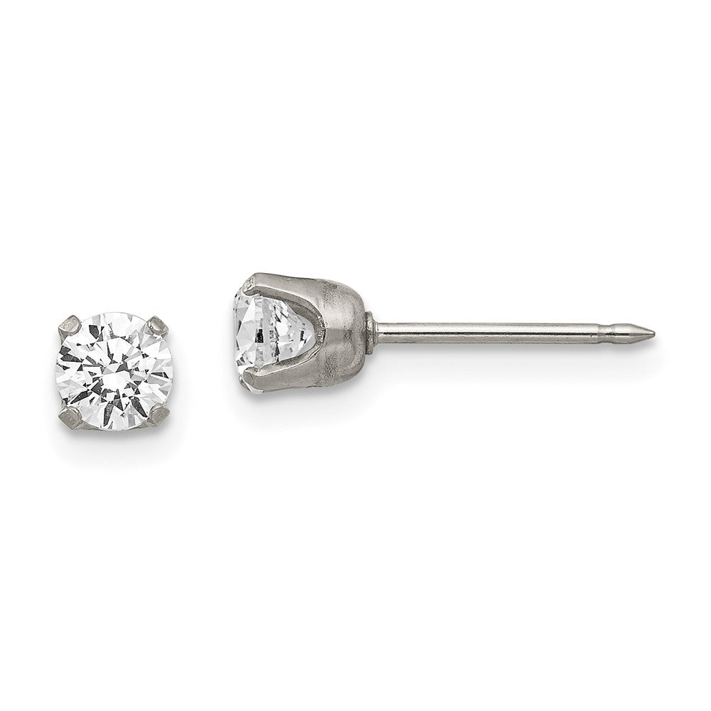 Piercing only Stainless Steel Polished 5mm CZ Post Earrings