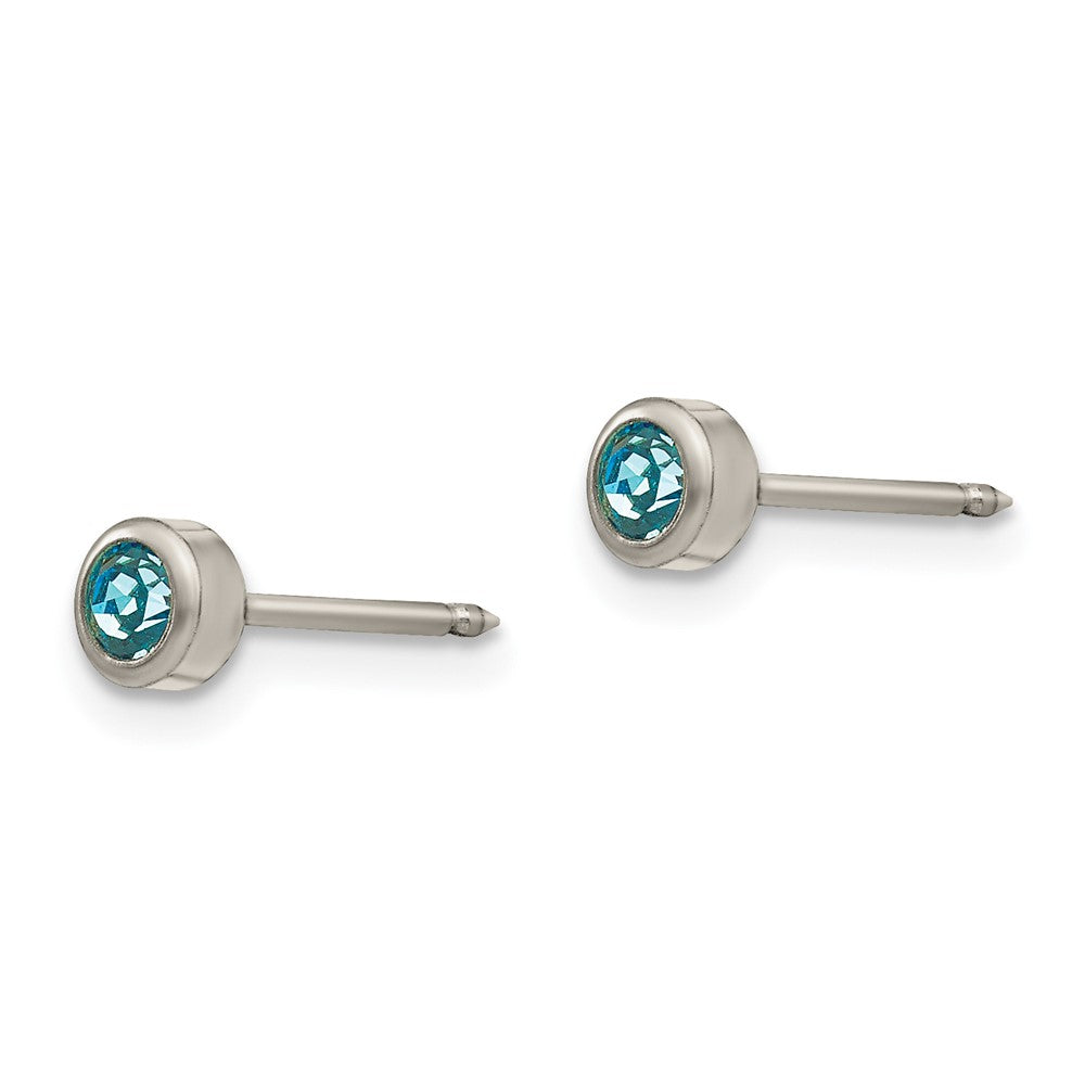 Piercing only Titanium 4mm Aqua Crystal Bezel Earrings