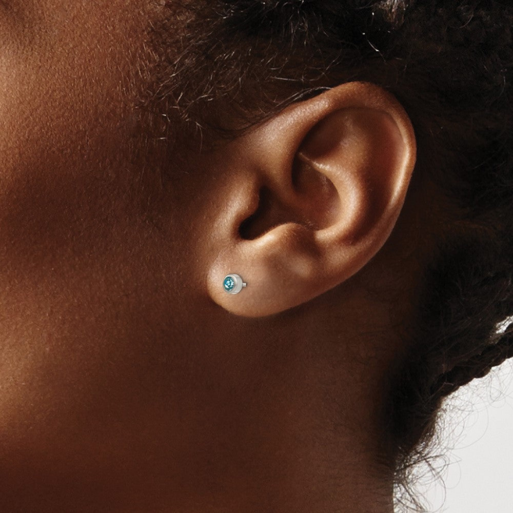 Piercing only Titanium 4mm Aqua Crystal Bezel Earrings