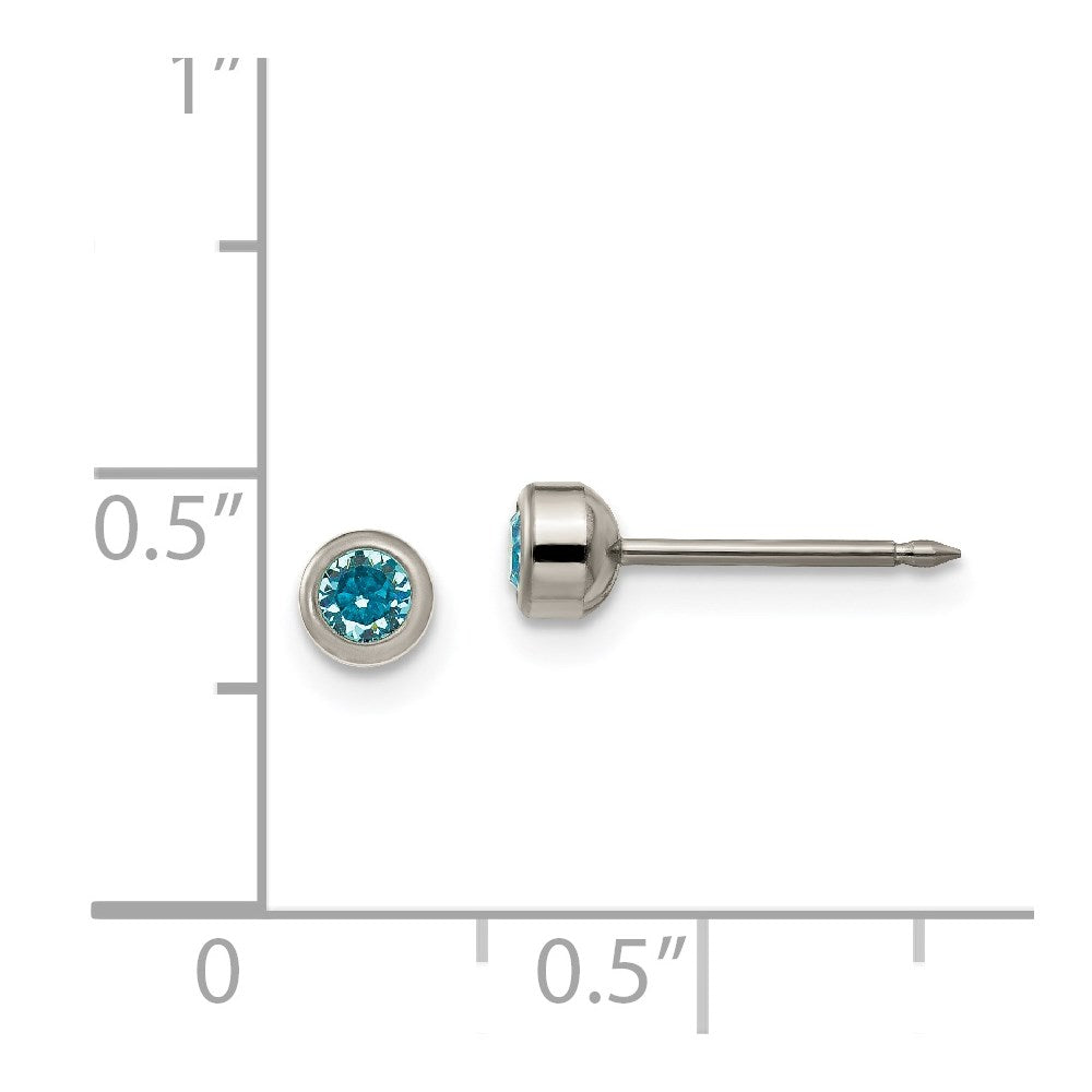 Piercing only Titanium 4mm Aqua Crystal Bezel Earrings