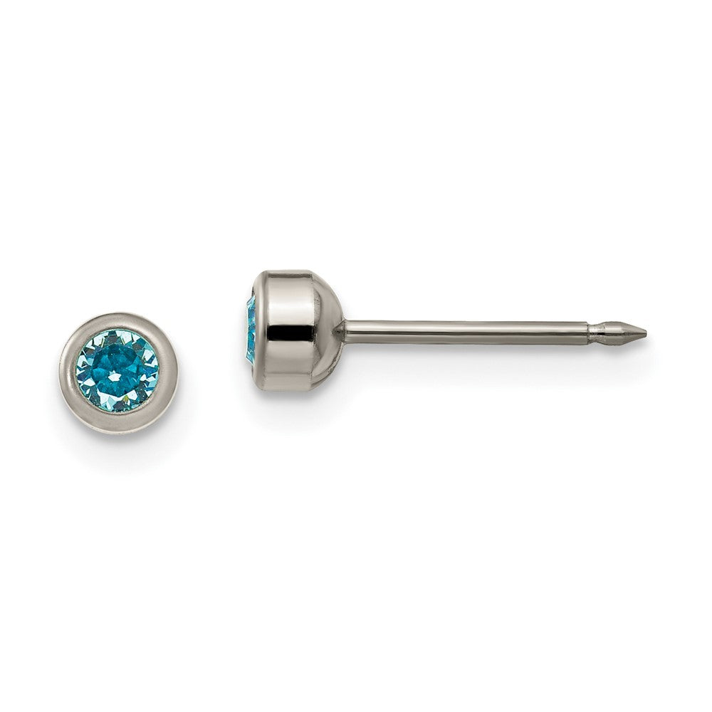 Piercing only Titanium 4mm Aqua Crystal Bezel Earrings