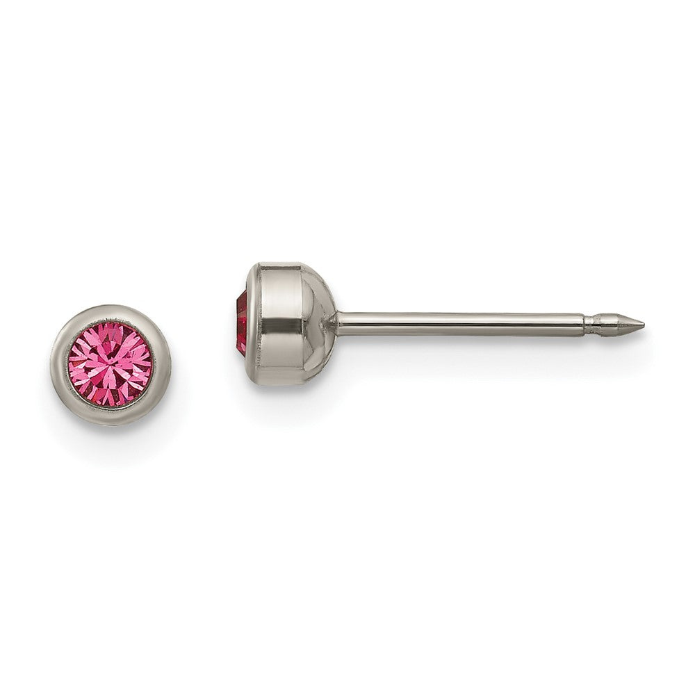 Piercing only Titanium 4mm Rose Crystal Bezel Earrings
