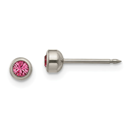 Piercing only Titanium 4mm Rose Crystal Bezel Earrings