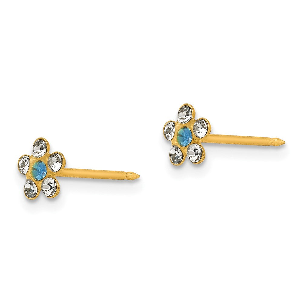 Piercing only 14k Clear/Blue Crystal Flower Earrings