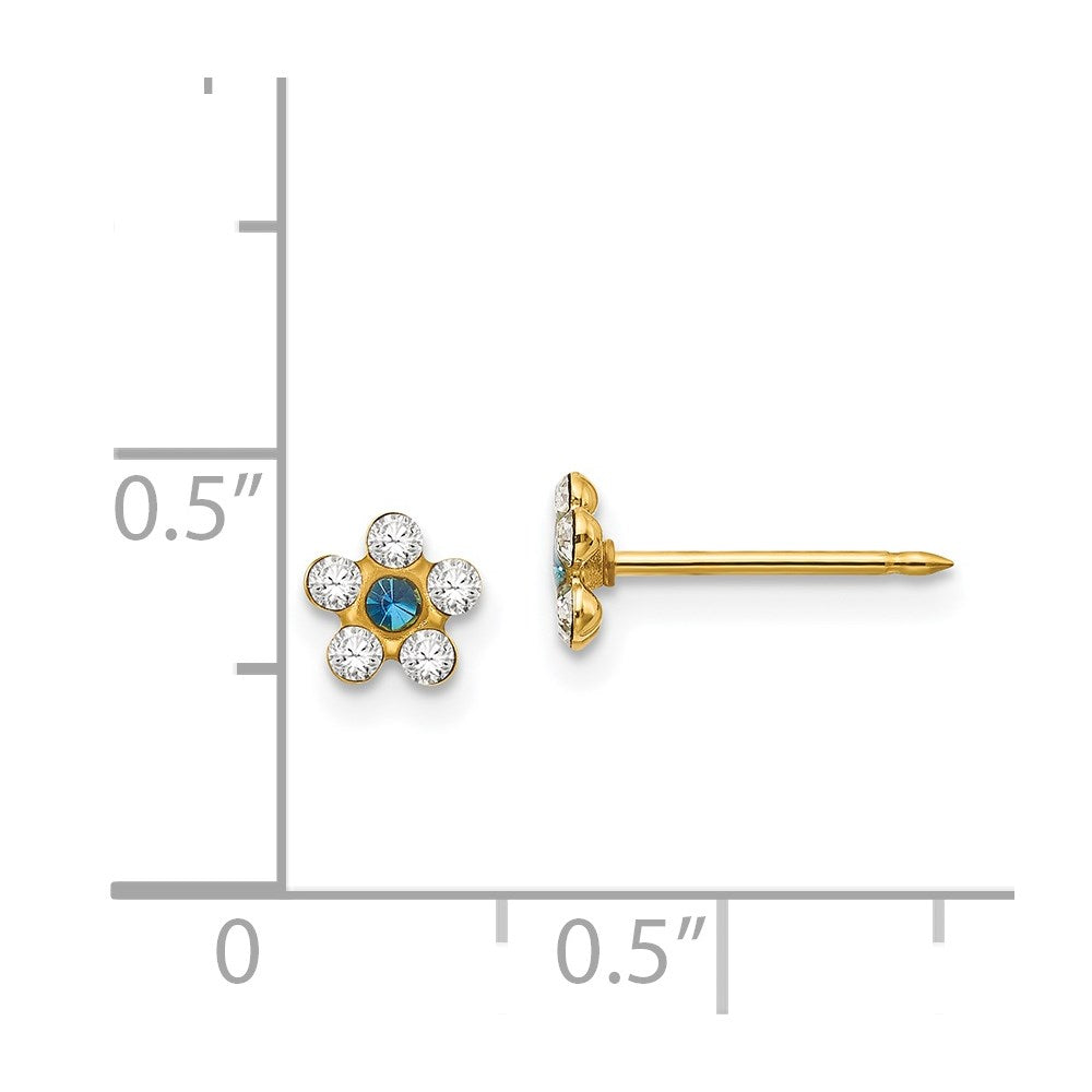 Piercing only 14k Clear/Blue Crystal Flower Earrings