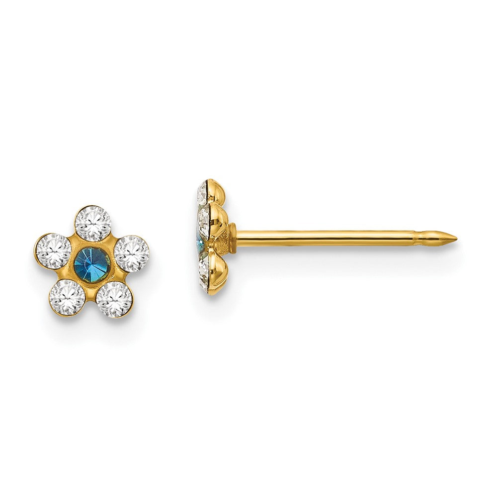 Piercing only 14k Clear/Blue Crystal Flower Earrings