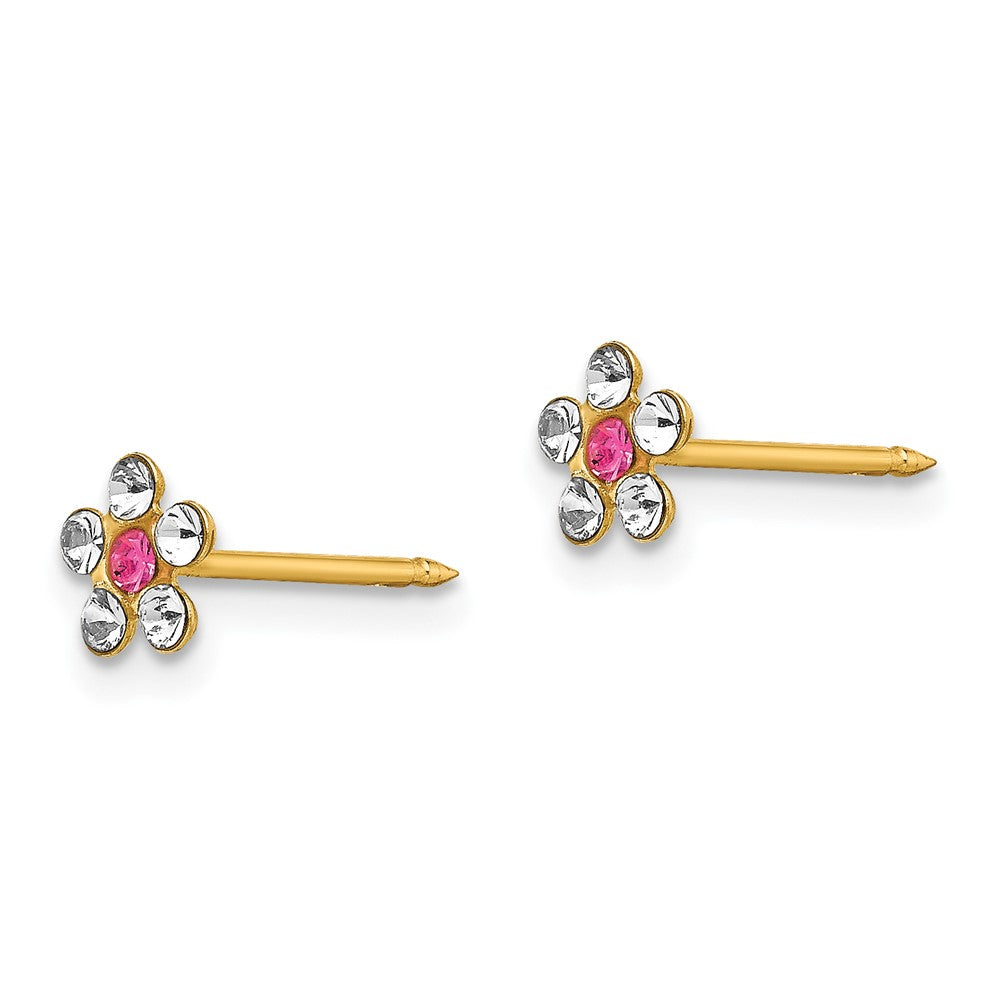 Piercing only 14k Clear/Rose Crystal Flower Earrings