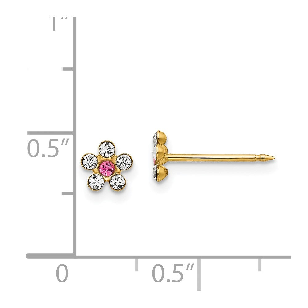 Piercing only 14k Clear/Rose Crystal Flower Earrings