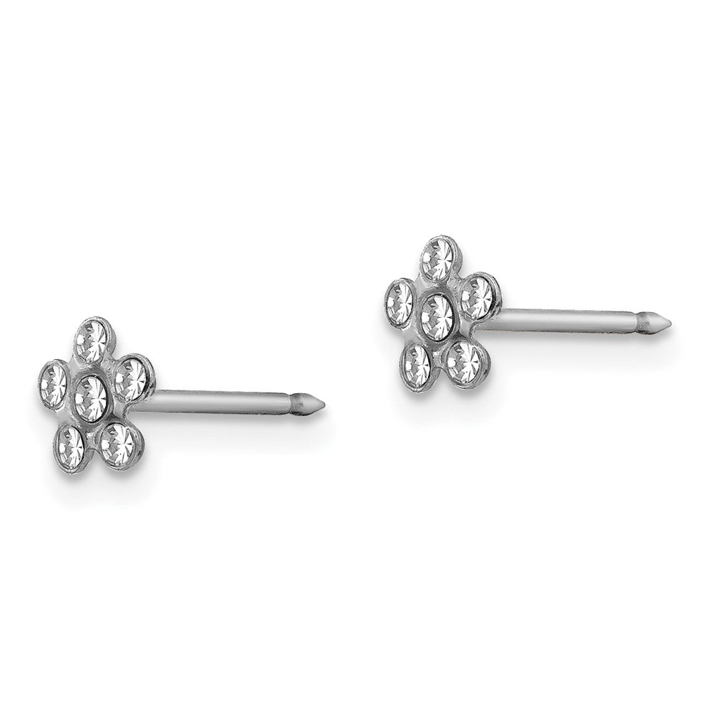 Piercing only 14k White Gold Clear Crystal Flower Earrings