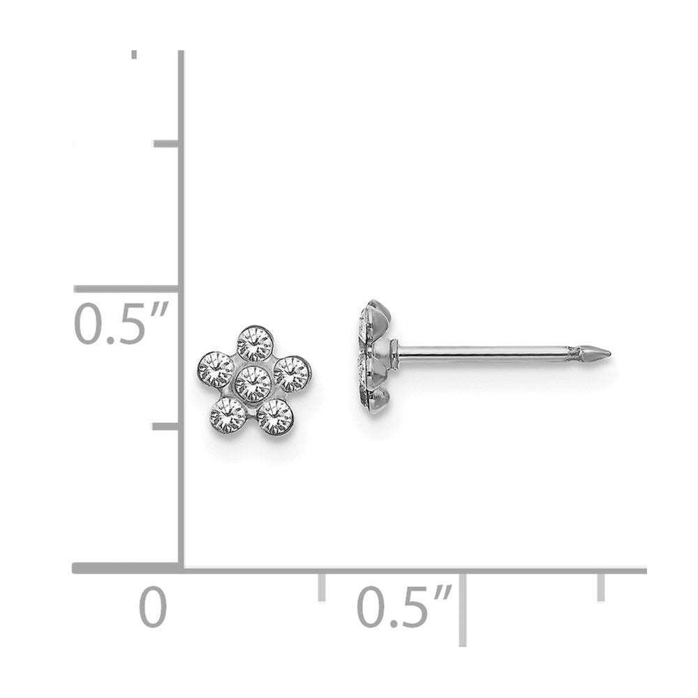 Piercing only 14k White Gold Clear Crystal Flower Earrings
