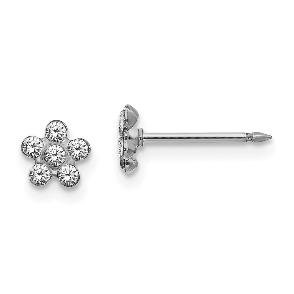 Piercing only 14k White Gold Clear Crystal Flower Earrings