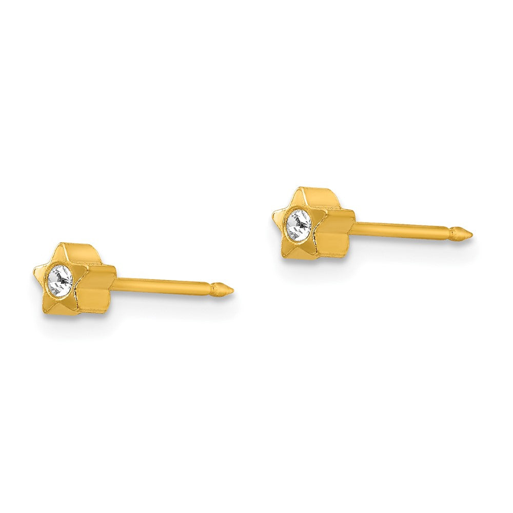 Piercing only Stainless Steel 24K Gold-plated Star with Crystal Earrings