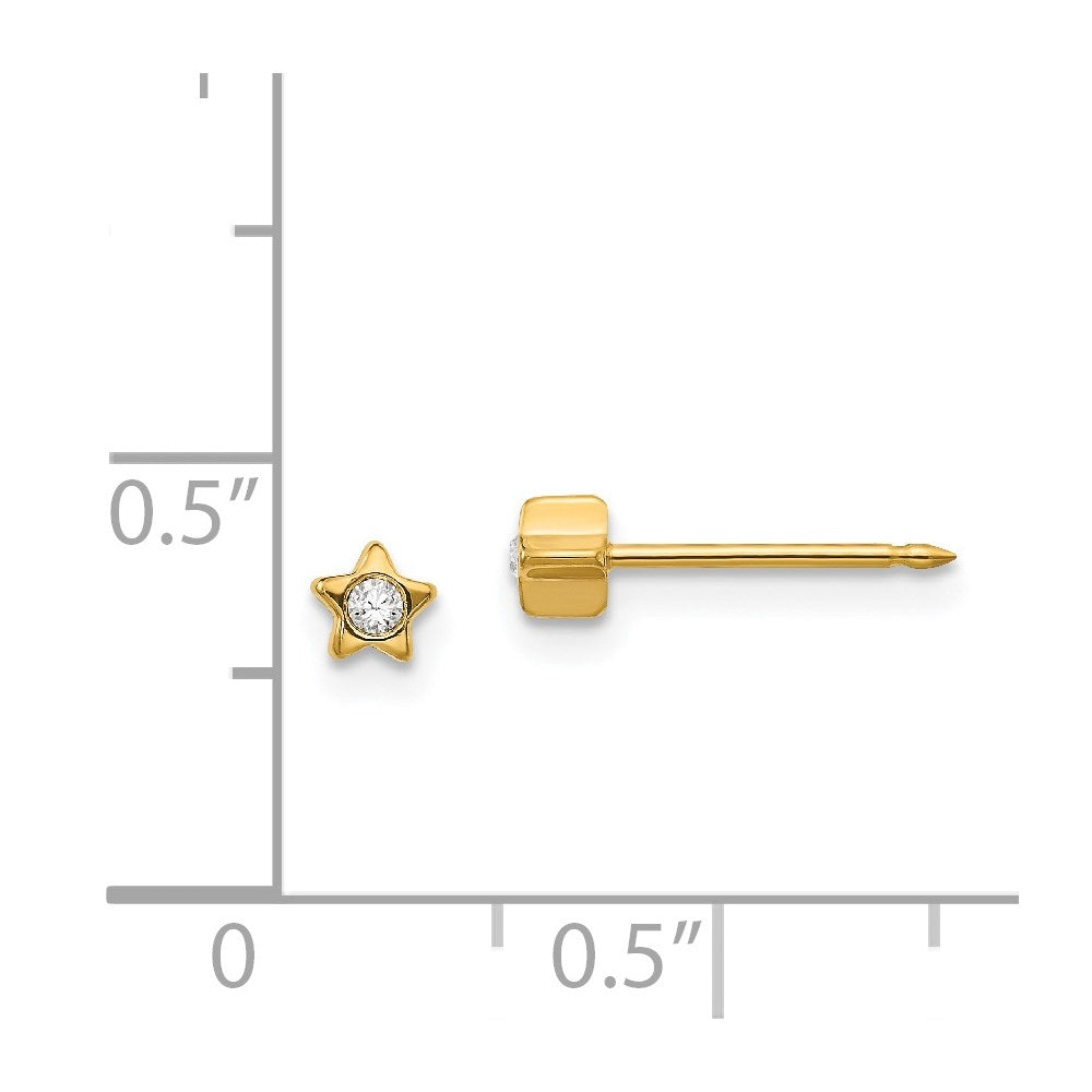Piercing only Stainless Steel 24K Gold-plated Star with Crystal Earrings