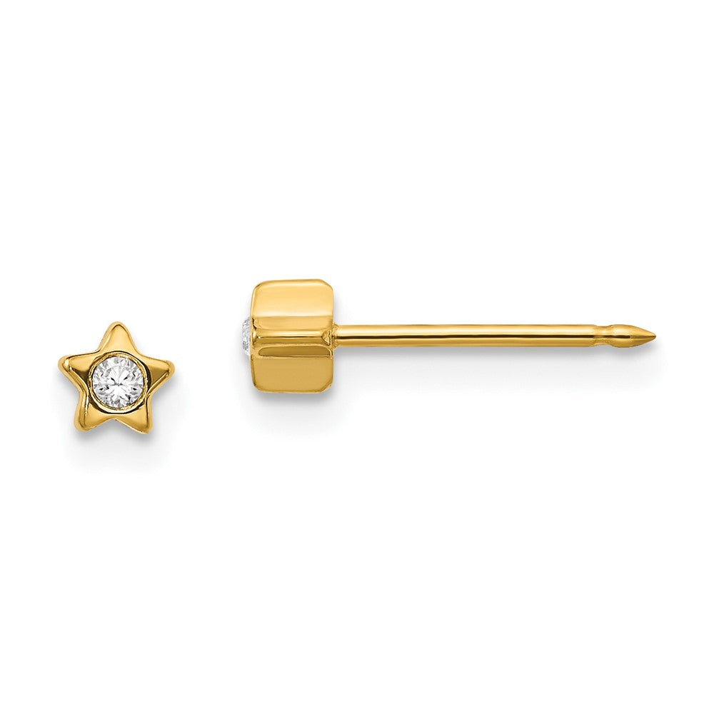 Piercing only Stainless Steel 24K Gold-plated Star with Crystal Earrings