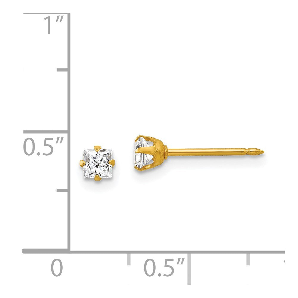 Piercing only 18k 3mm Square CZ Earrings