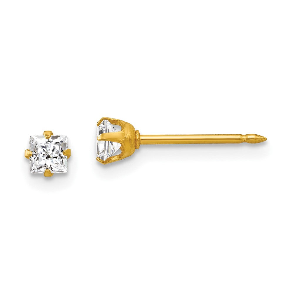 Piercing only 18k 3mm Square CZ Earrings