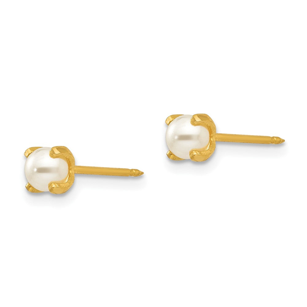 Piercing only 18k 4mm Prong Simulated Pearl Earrings