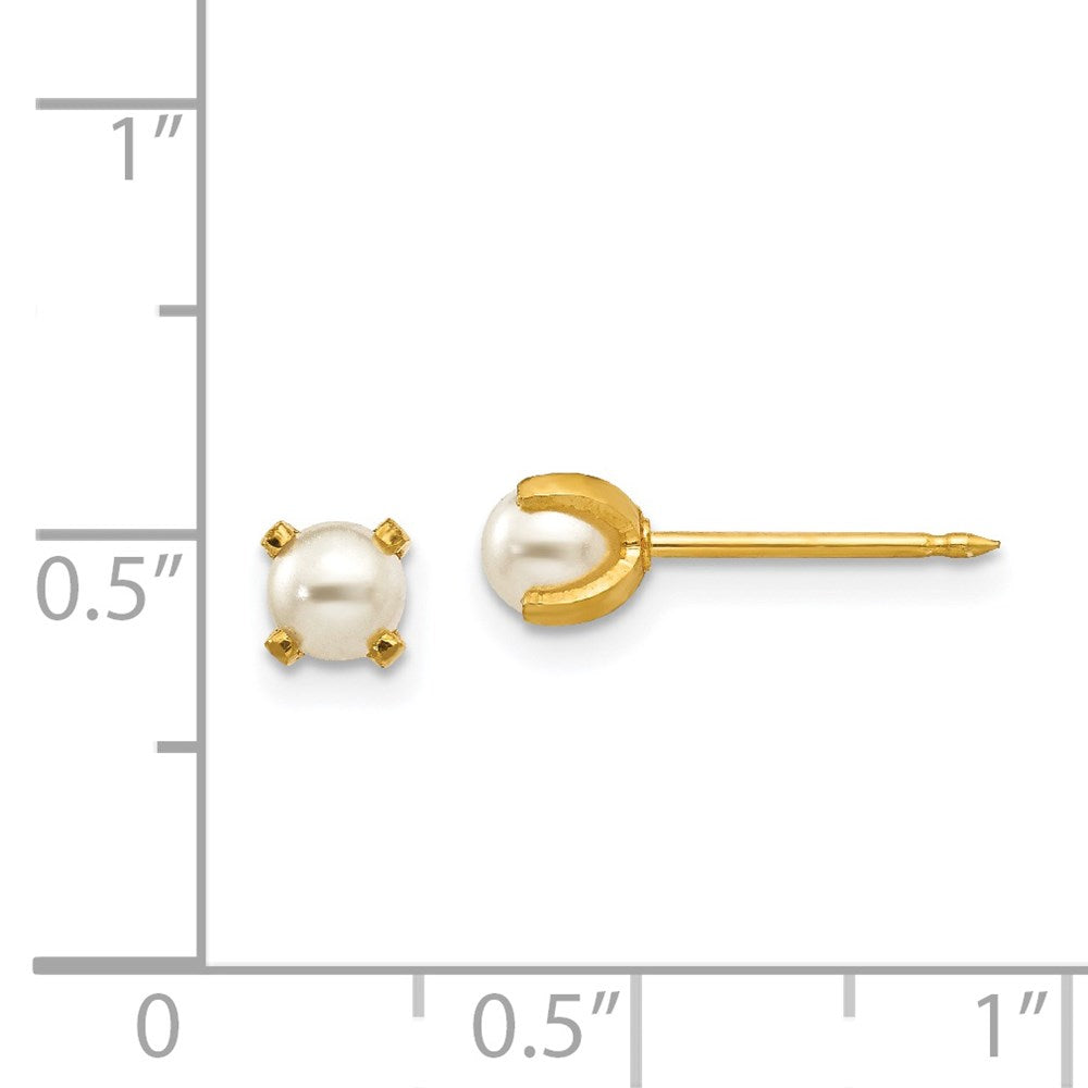 Piercing only 18k 4mm Prong Simulated Pearl Earrings