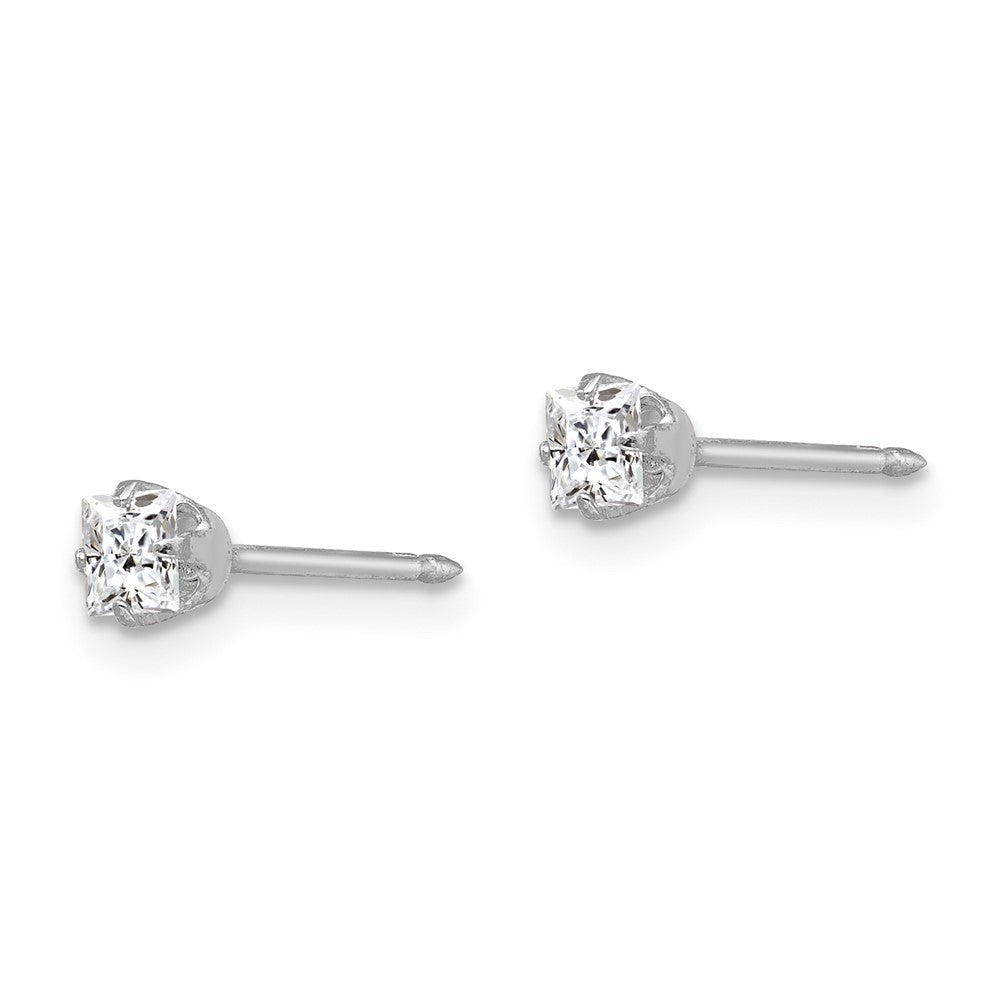 Piercing only 18k White 3mm Square CZ Earrings