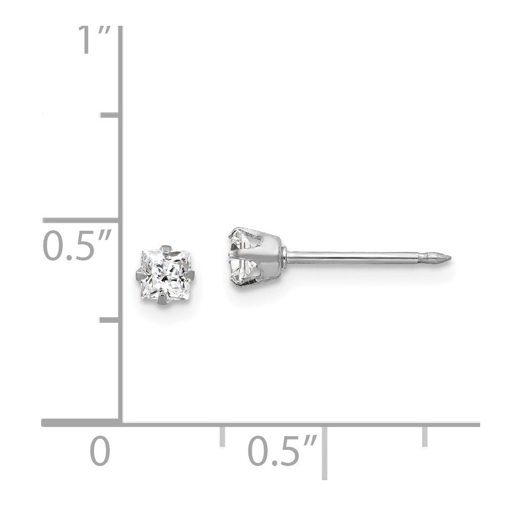 Piercing only 18k White 3mm Square CZ Earrings