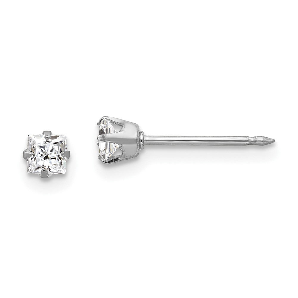 Piercing only 18k White 3mm Square CZ Earrings