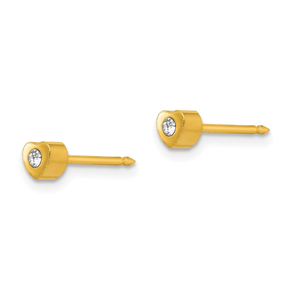 Piercing only Stainless Steel 24K Gold-plated Heart with Crystal Earrings