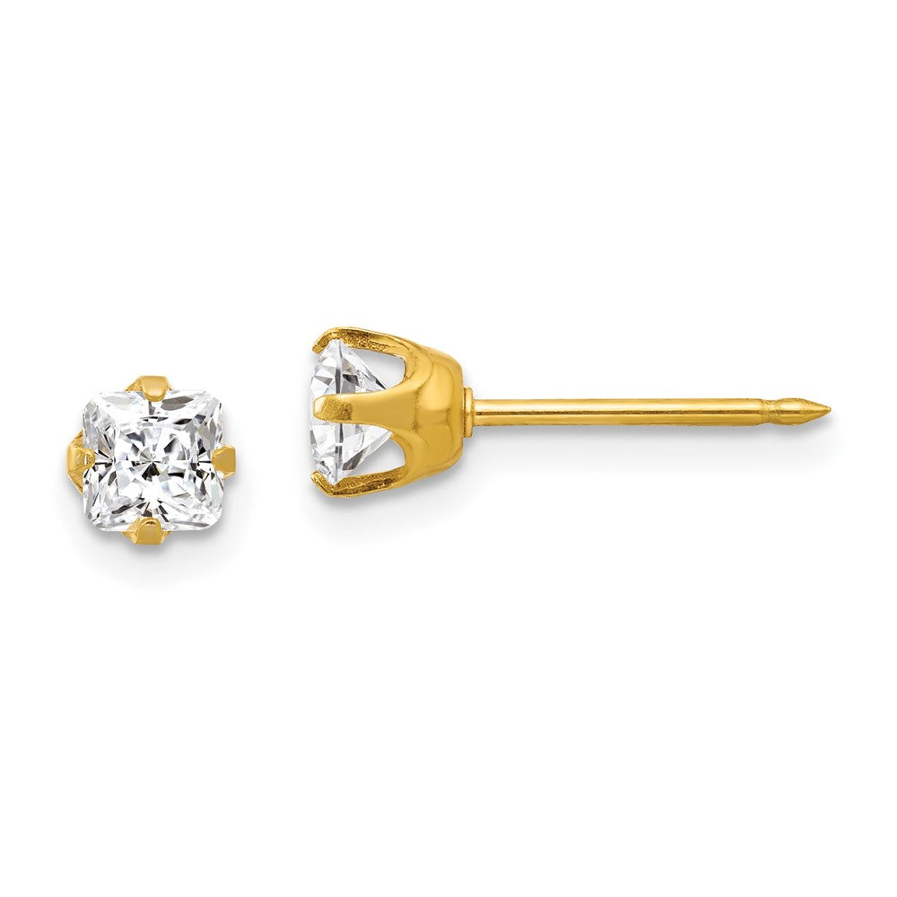 Piercing only 14k 5mm Sq. Princess CZ Post Earrings