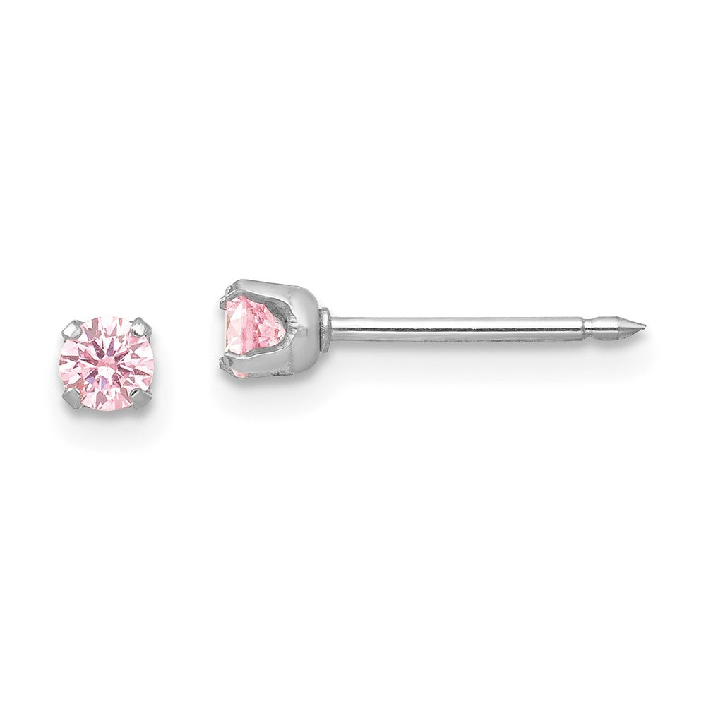 Piercing only 14k White 3mm Pink CZ Earrings