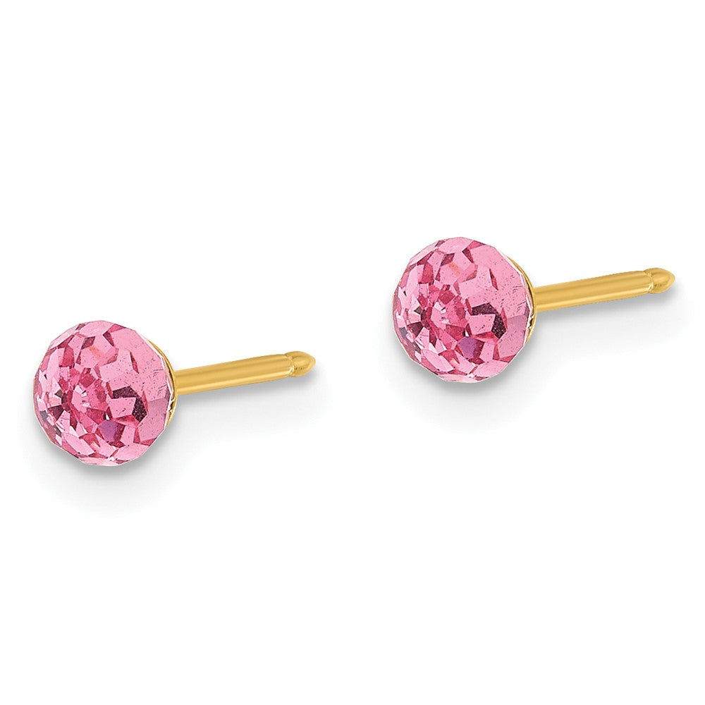 Piercing only 14K Polished 4mm Pink Crystal Faceted Ball Earrings