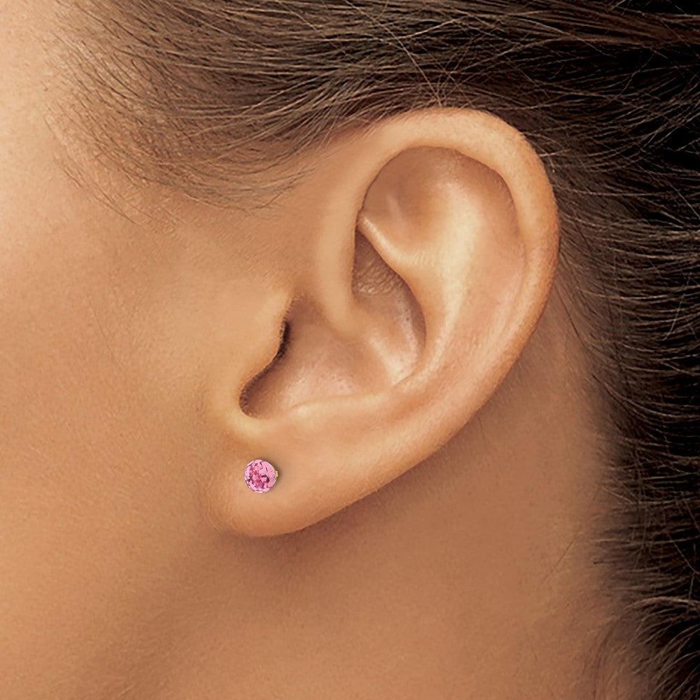 Piercing only 14K Polished 4mm Pink Crystal Faceted Ball Earrings