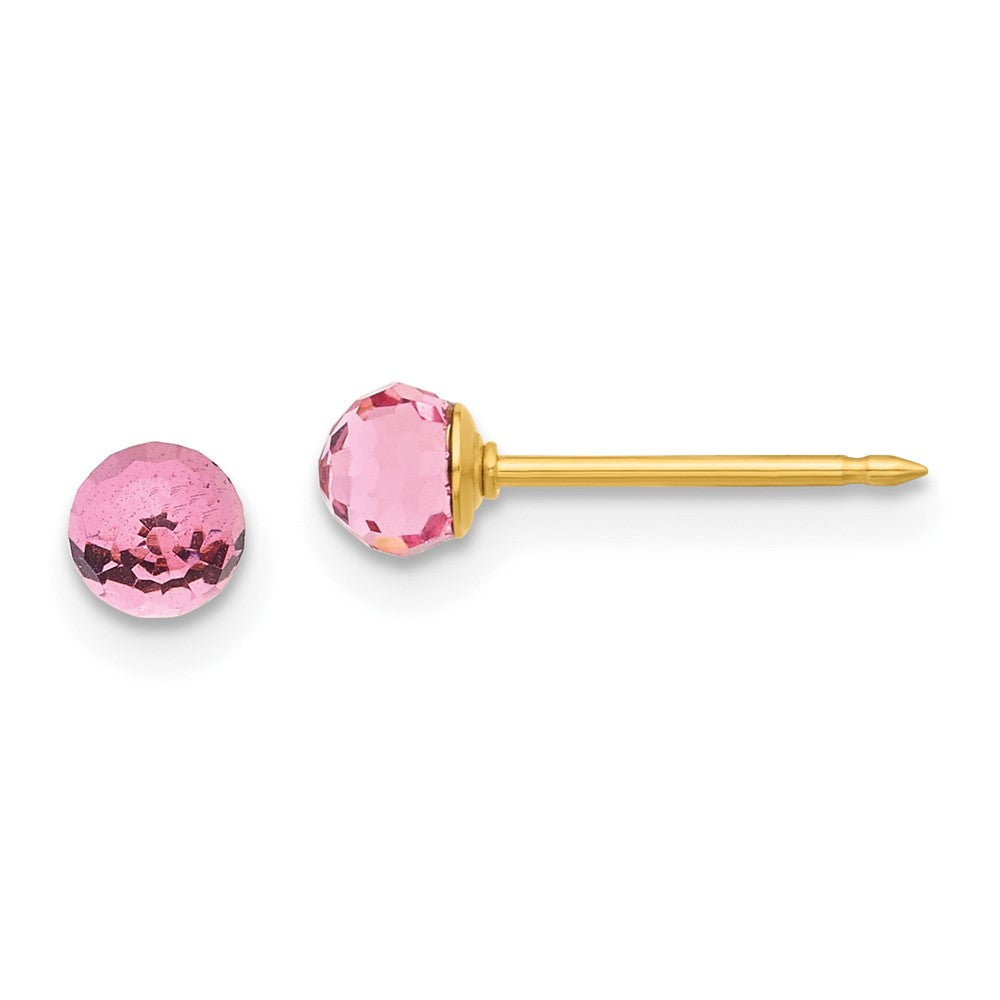 Piercing only 14K Polished 4mm Pink Crystal Faceted Ball Earrings