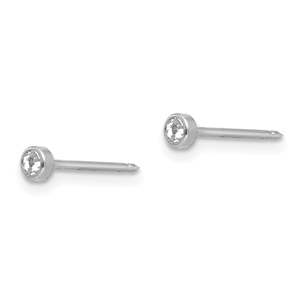 Piercing only 14k White 3mm Crystal Bezel Earrings