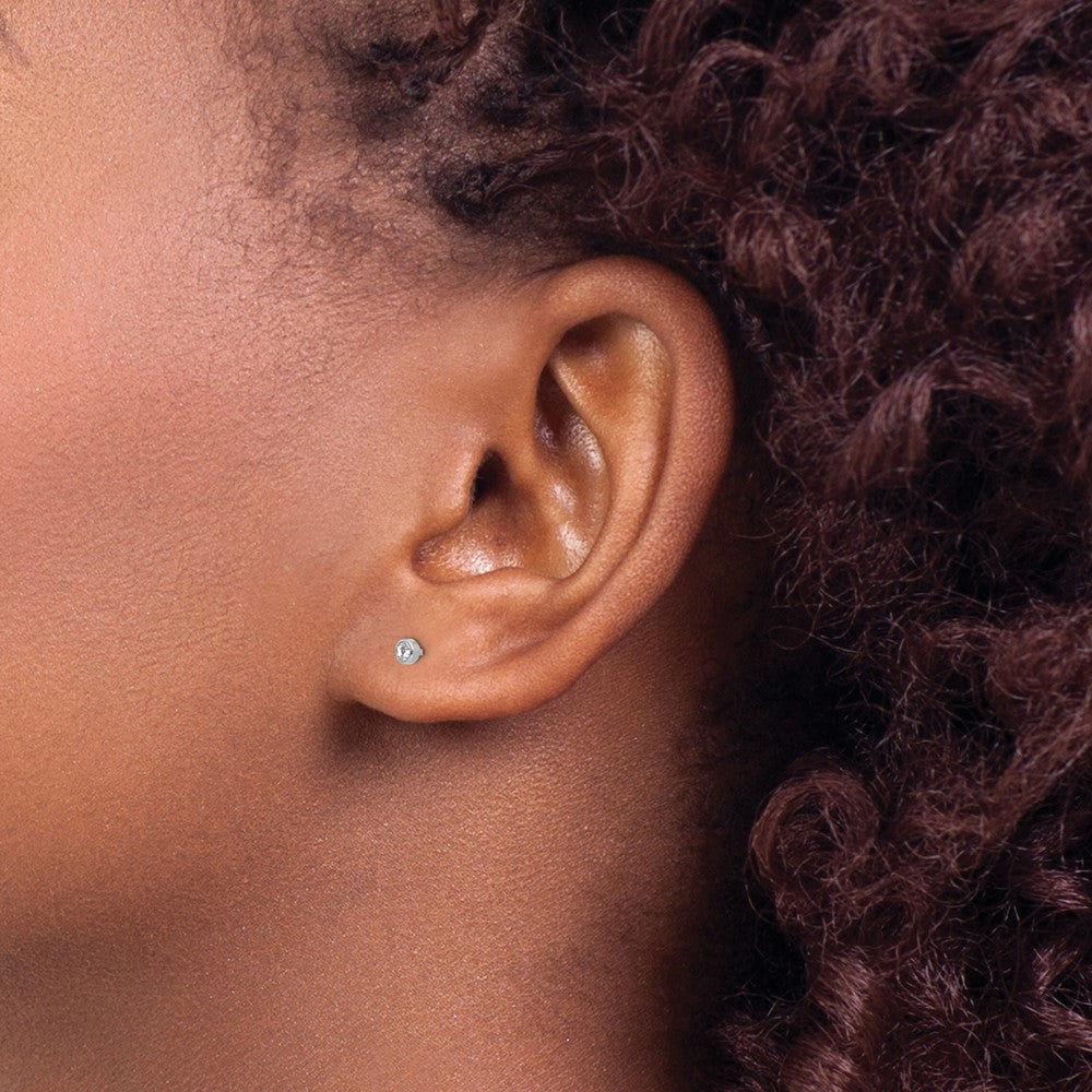 Piercing only 14k White 3mm Crystal Bezel Earrings