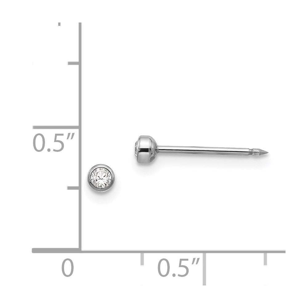 Piercing only 14k White 3mm Crystal Bezel Earrings